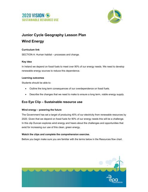 Junior Cycle Geography Lesson Plan