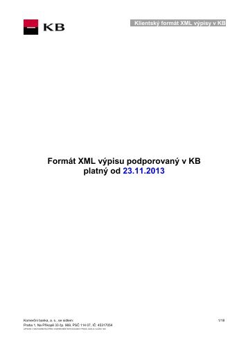 Klientský formát XML výpisy v KB (PDF soubor) - Komerční banka