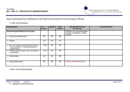 MU - ORG 13 checkliste laborsicherheit