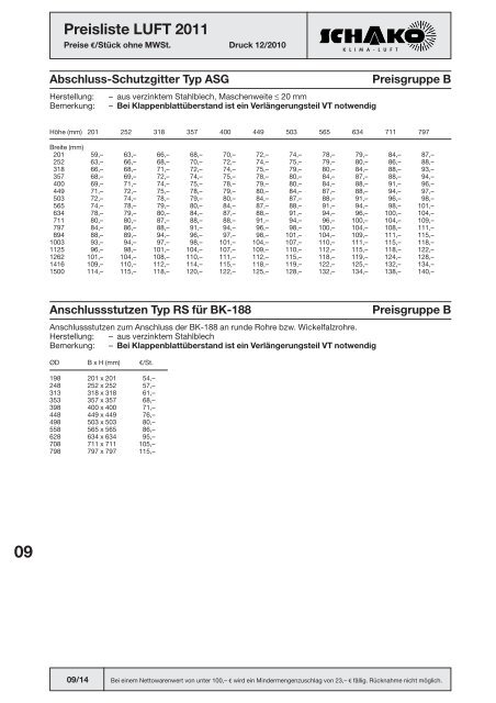 Schako Preisliste Luft 2011