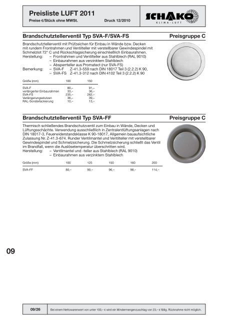Schako Preisliste Luft 2011