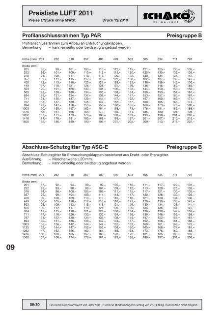 Schako Preisliste Luft 2011