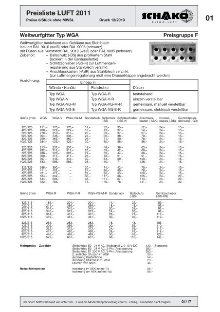 Schako Preisliste Luft 2011