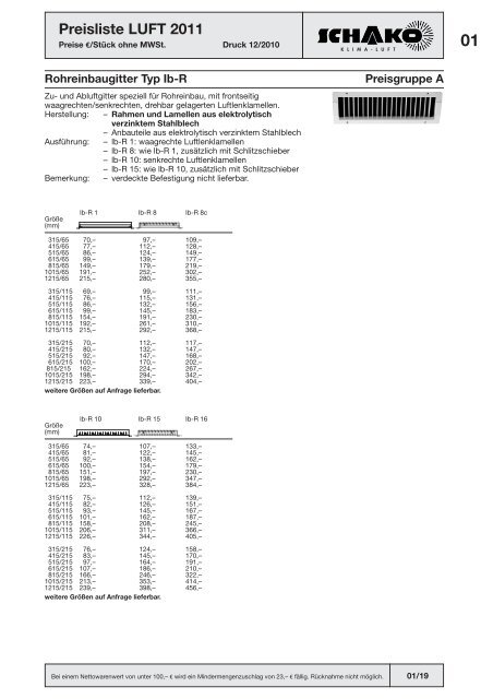 Schako Preisliste Luft 2011