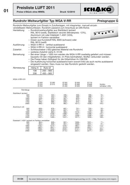 Schako Preisliste Luft 2011