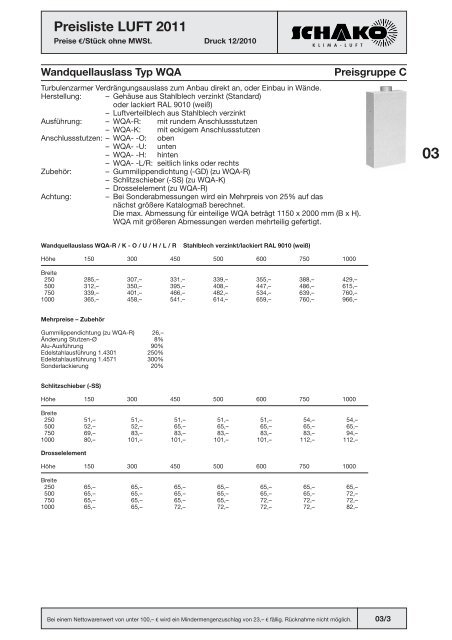 Schako Preisliste Luft 2011