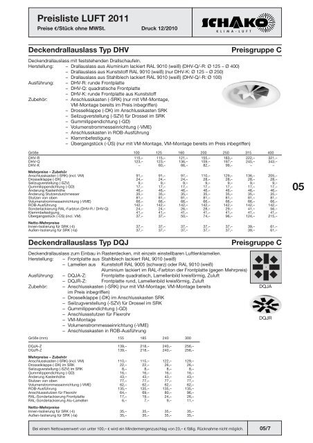 Schako Preisliste Luft 2011