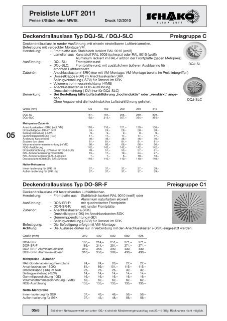 Schako Preisliste Luft 2011