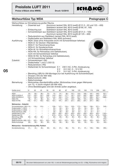 Schako Preisliste Luft 2011