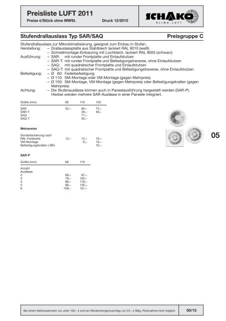 Schako Preisliste Luft 2011