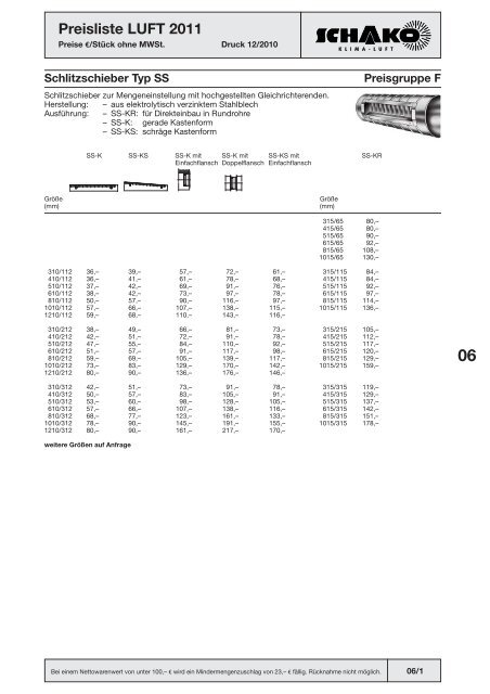 Schako Preisliste Luft 2011