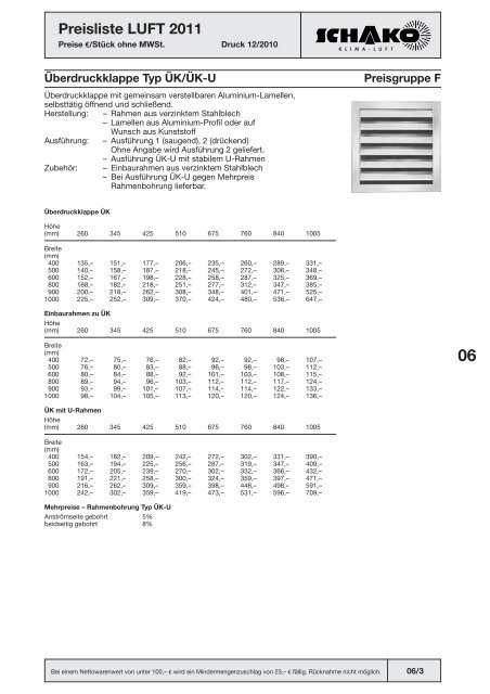 Schako Preisliste Luft 2011