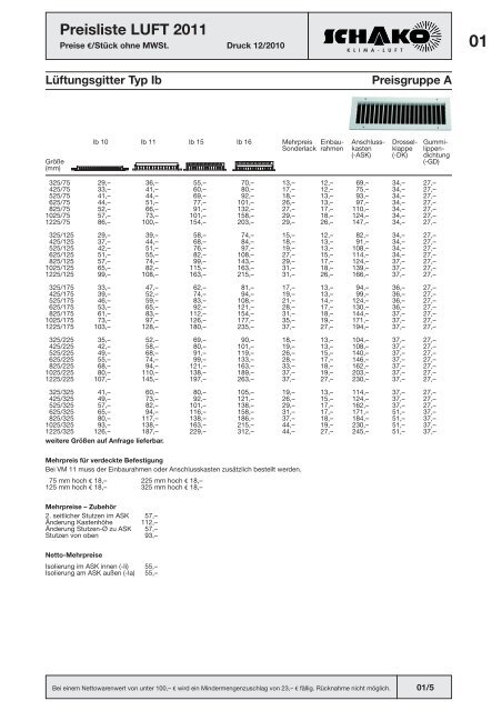 Schako Preisliste Luft 2011