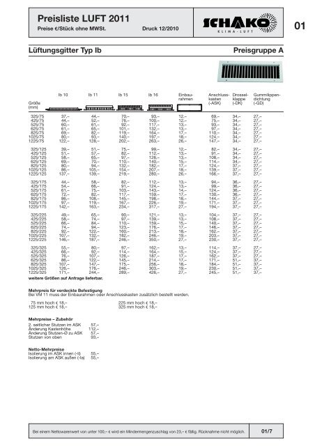 Schako Preisliste Luft 2011