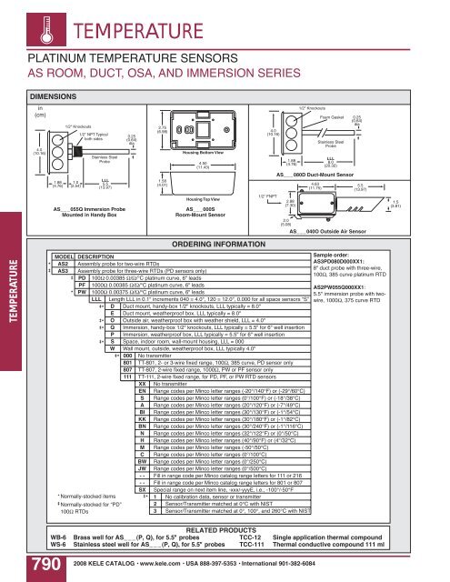 Catalog Page: Platinum Temperature Sensors - Kele