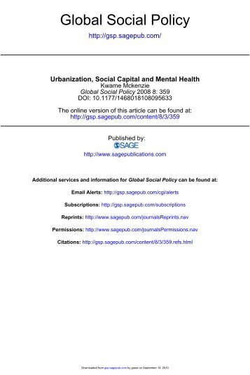 Urbanization, Social Capital and Mental Health