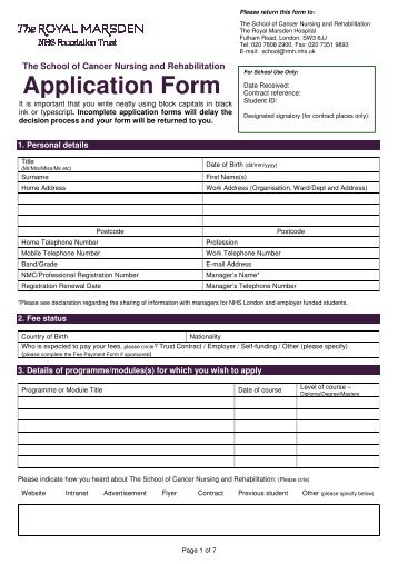 Application Form - The Royal Marsden