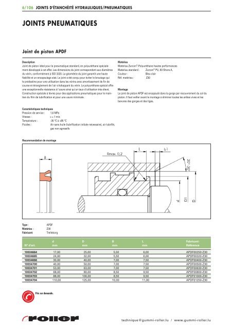 Joints hydrauliques/pneumatiques - Roller Belgium