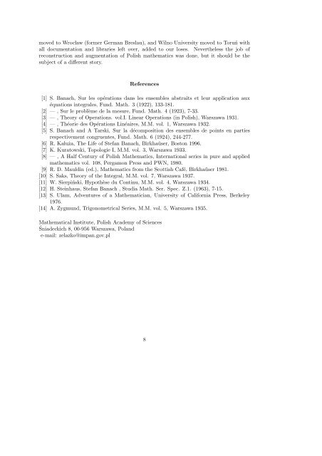 A short history of Polish mathematics by W. ËZelazko (Warszawa) In ...