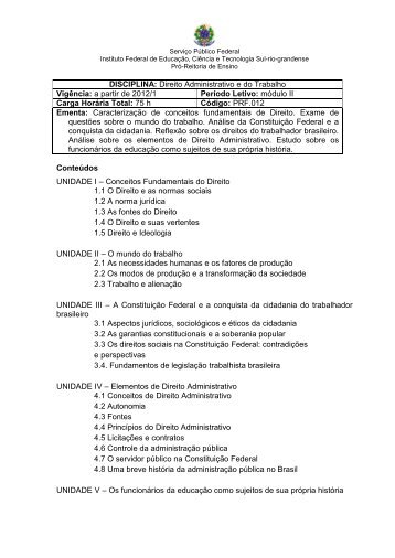 Conteúdos UNIDADE I – Conceitos Fundamentais do Direito 1.1 O ...