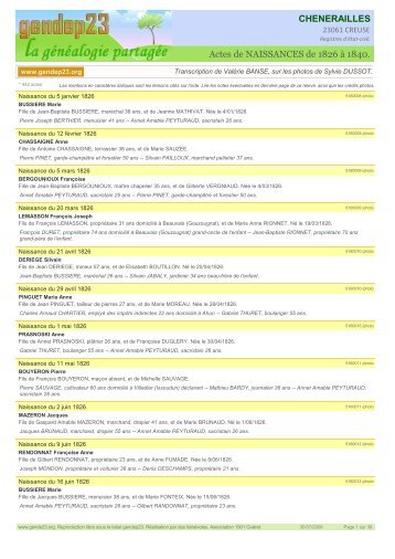 Actes de NAISSANCES de 1826 Ã  1840 ... - Gendep23
