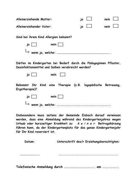 Formular Anmeldung Kiga Schirning - Gemeinde Eisbach