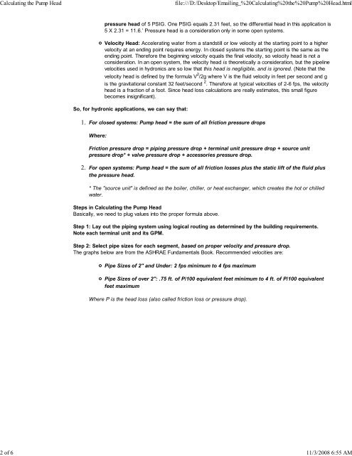 Calculating the Pump Head - HVAC.Amickracing