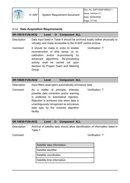 System Requirement Document (SRD) - H-SAF