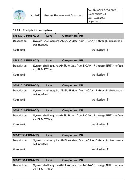 System Requirement Document (SRD) - H-SAF