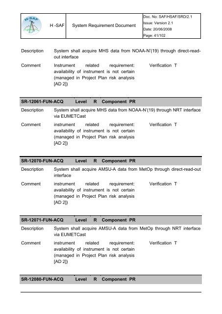 System Requirement Document (SRD) - H-SAF