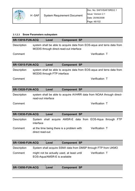 System Requirement Document (SRD) - H-SAF