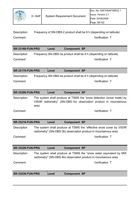 System Requirement Document (SRD) - H-SAF