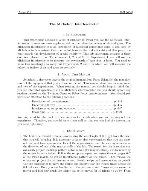 The Michelson Interferometer