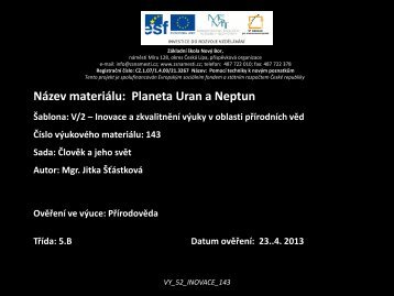 Planety Uran a Neptun - Základní škola Náměstí Nový Bor