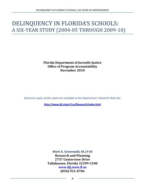 delinquency in florida's schools - Florida Department of Juvenile ...