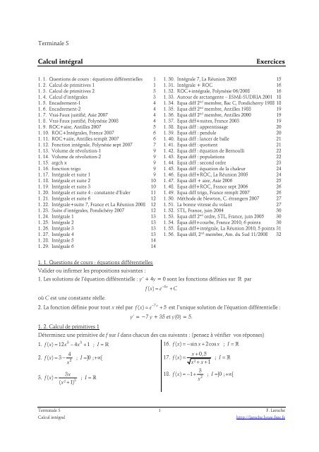 Calcul intÃ©gral Exercices - Laroche - Free