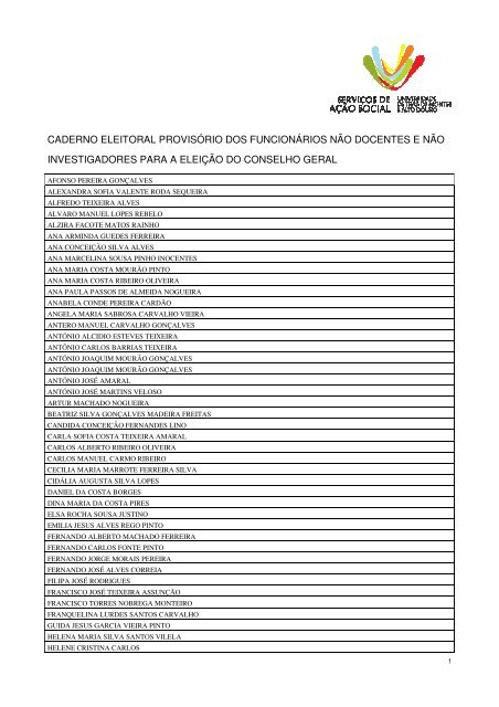 caderno eleitoral provisório dos funcionários não docentes e ... - Utad