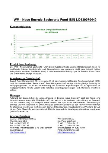 Factsheet WM Neue Energie Sachwert Fund - WM AG