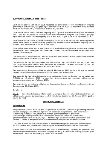 CULTUURBELEIDSPLAN 2001-2007 - Gemeente Malle