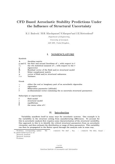 CFD Based Aeroelastic Stability Predictions Under ... - CFD4Aircraft