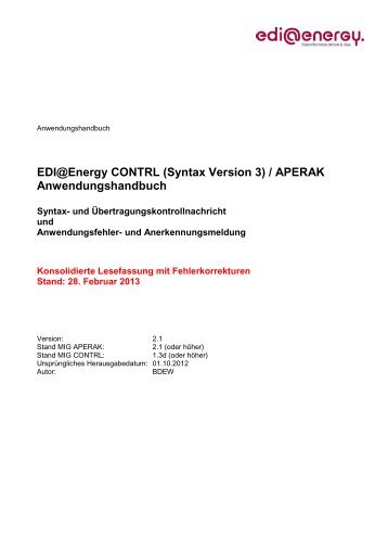 APERAK / CONTRL AHB 2.1 Konsolidierte ... - Edi-energy.de