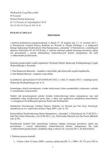 protokół kontroli - Wielkopolski Urząd Wojewódzki
