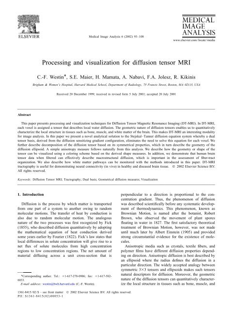 Processing and Visualization for Diffusion Tensor MRI.
