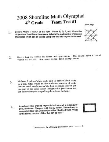 2012 Shoreline Math Olympiad Fourth Grade â Team Test 1