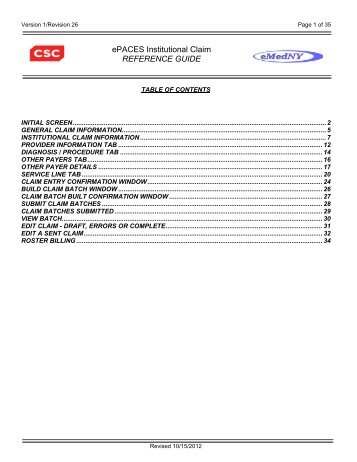 5010 ePACES Institutional Claim Reference Guide - eMedNY