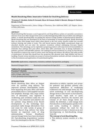 Mouth Dissolving Films - International Journal of Pharma Research ...