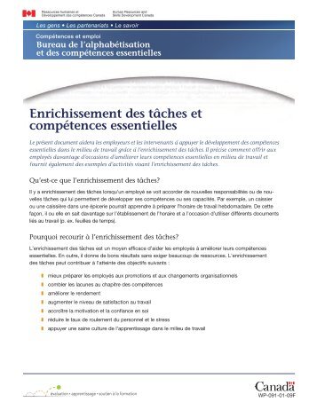 Enrichissement des tâches et compétences essentielles