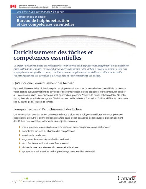 Enrichissement des tâches et compétences essentielles