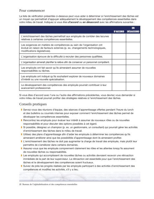 Enrichissement des tâches et compétences essentielles