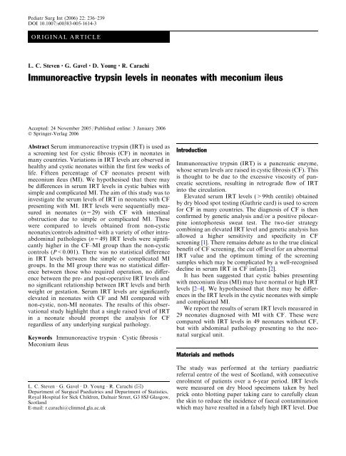 Immunoreactive trypsin levels in neonates with ... - ResearchGate